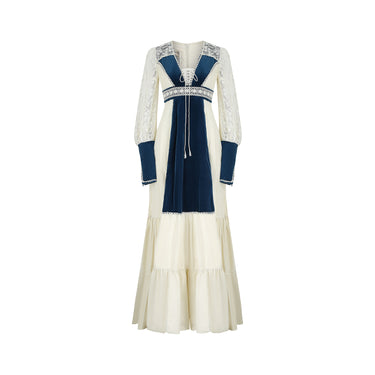 ARCHIVE: 1970s Gunne Sax Cotton Lace and Teal Velvet Dress
