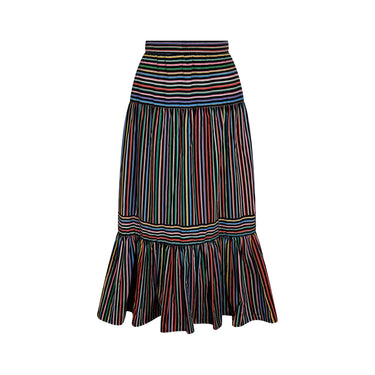 1970s Jupe Multicolour Striped Cotton Velvet Embossed Skirt