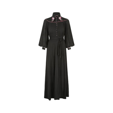 ARCHIVE - 1970s Ossie Clarke Black Muslin Embroidered Maxi Dress