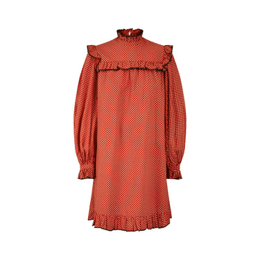 1970s Jean Varon Red Circle Print Tunic Dress
