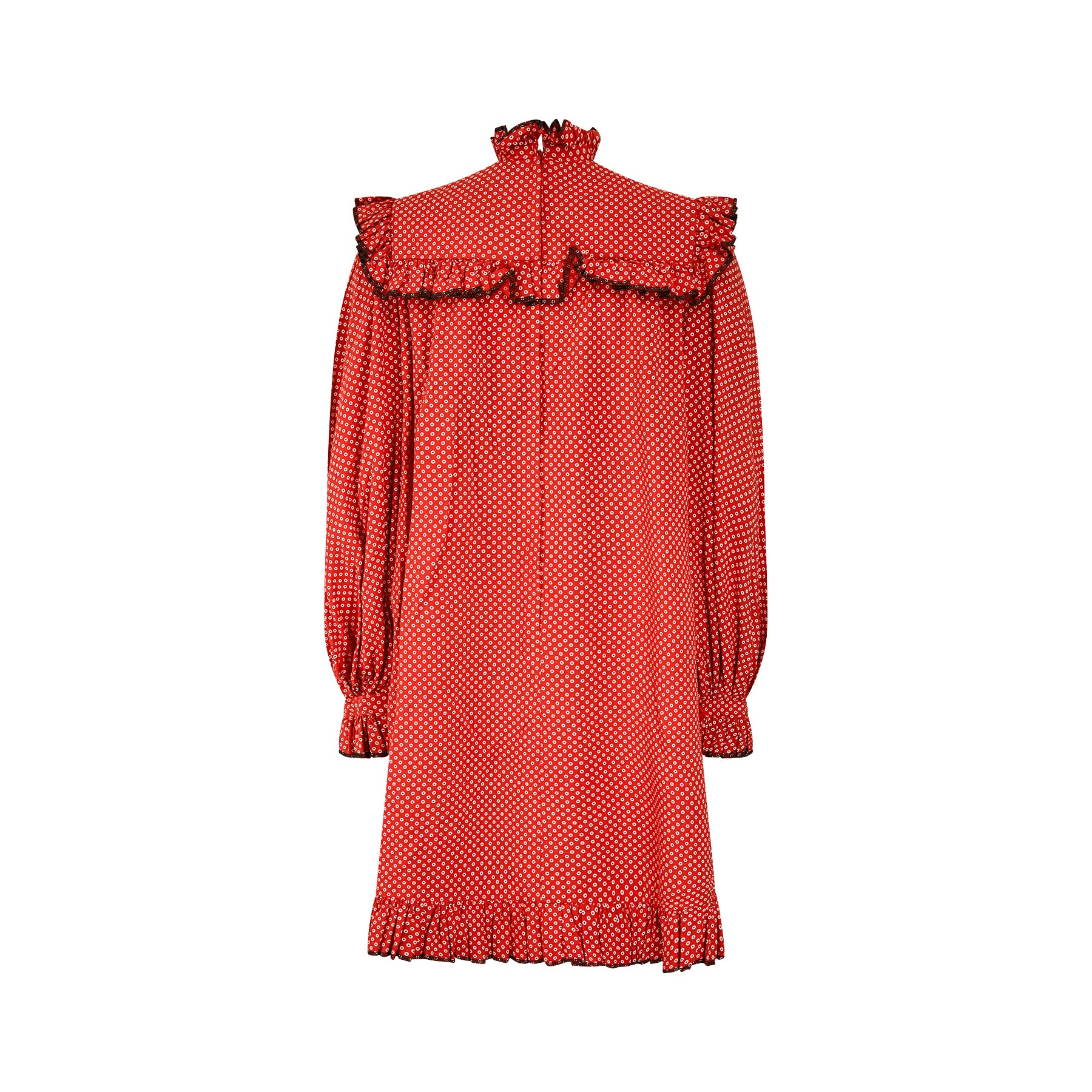 1970s Jean Varon Red Circle Print Tunic Dress