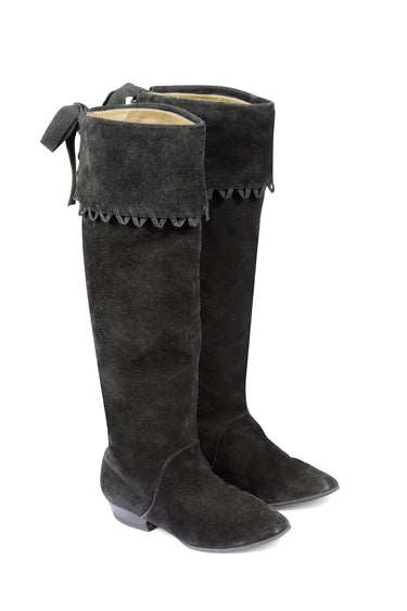 1970s Yves Saint Laurent Black Suede Pirate Boots