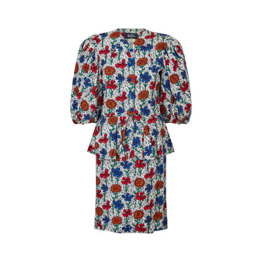 1980s Jean Muir Floral Viscose Peplum Skirt Suit