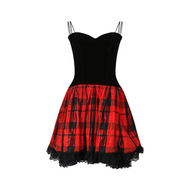 ARCHIVE - 1980s John Charles Black Velvet and Tartan Dress