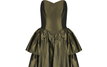 ARCHIVE - 1980s Katerina Strapless Olive Green Taffeta Dress