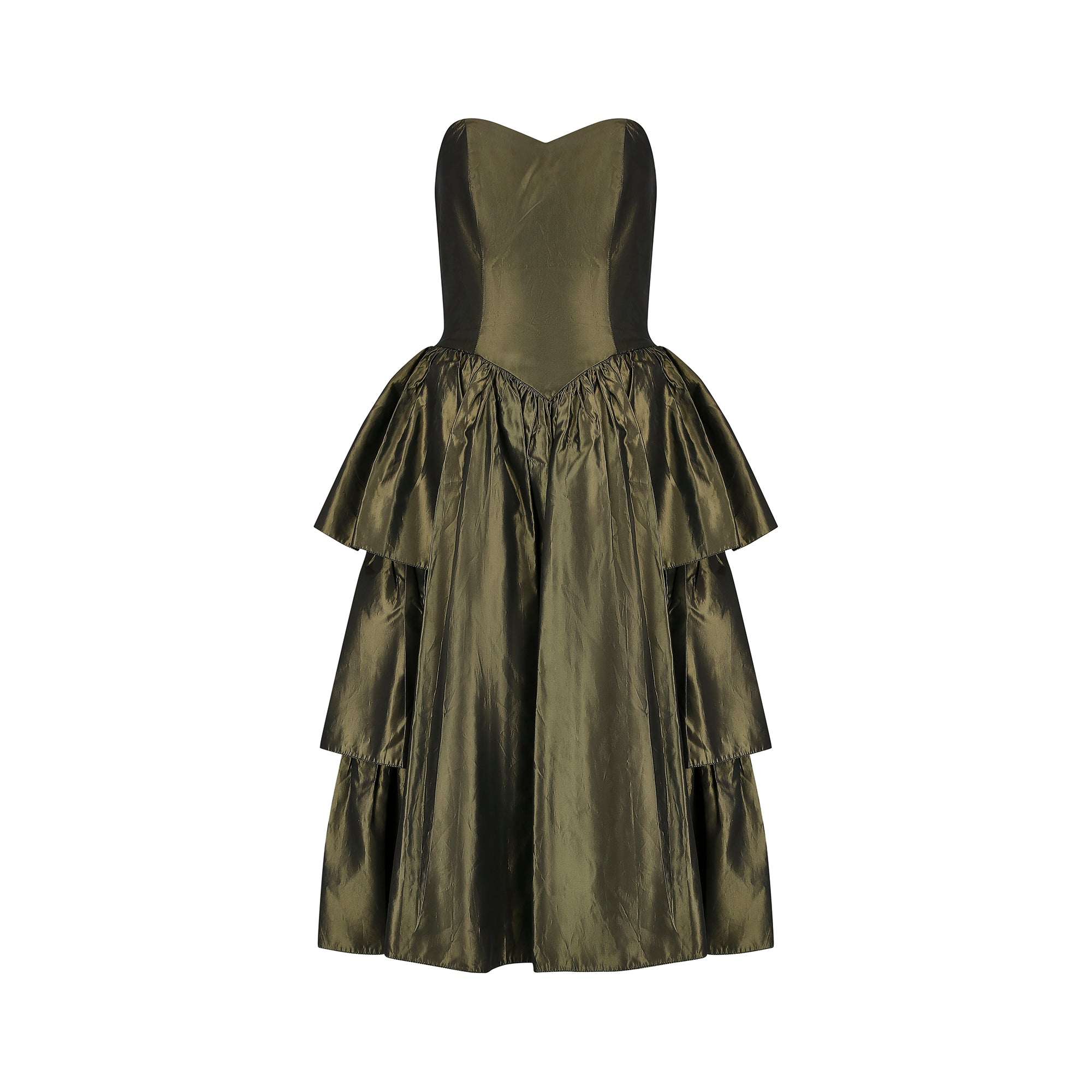 ARCHIVE - 1980s Katerina Strapless Olive Green Taffeta Dress ARCHIVE - 1980s Katerina Strapless Olive Green Taffeta Dress