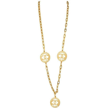 ARCHIVE - 1980s Chanel Gold Tone Link Necklace with Medallion Charms