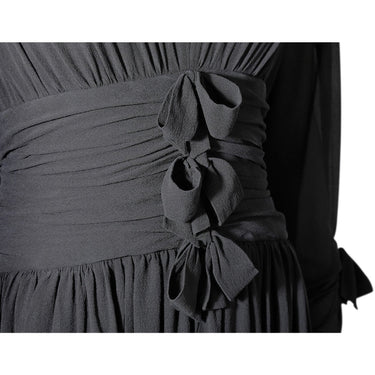 ARCHIVE - 1980s Lanvin Black Silk Chiffon Pleated Dress With Bow Embellishment