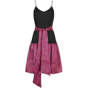 ARCHIVE - 1980s Roland Klein Black Jersey and Striped Satin Dress