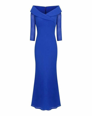 1980s Royal Blue Silk Chiffon Fishtail Evening Dress