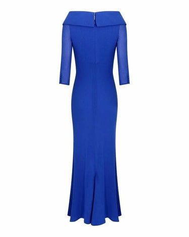 1980s Royal Blue Silk Chiffon Fishtail Evening Dress