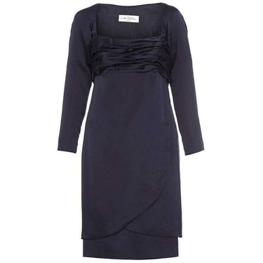 1990s Victor Edelstein Couture Navy Silk Dress