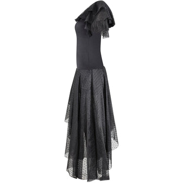 ARCHIVE - 1980s Yves Saint Laurent Black Asymmetric Dress With Flamenco Style Trim