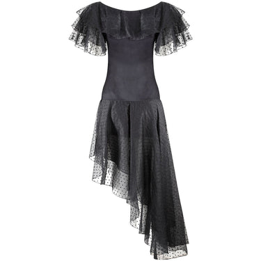 ARCHIVE - 1980s Yves Saint Laurent Black Asymmetric Dress With Flamenco Style Trim
