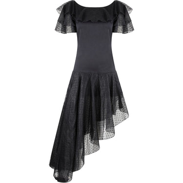 ARCHIVE - 1980s Yves Saint Laurent Black Asymmetric Dress With Flamenco Style Trim