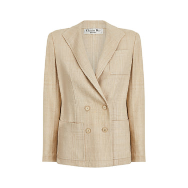 1990s Christian Dior Oatmeal Silk Double Breasted Jacket