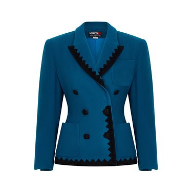 ARCHIVE - 1980s Lolita Lempicka Teal and Black Trim Jacket
