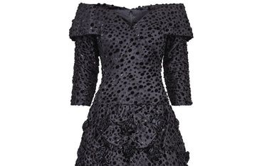 ARCHIVE - 1980s Arnold Scaasi Couture Black Velvet Rosette Dress