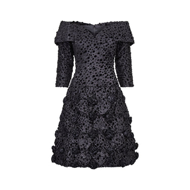 ARCHIVE - 1980s Arnold Scaasi Couture Black Velvet Rosette Dress
