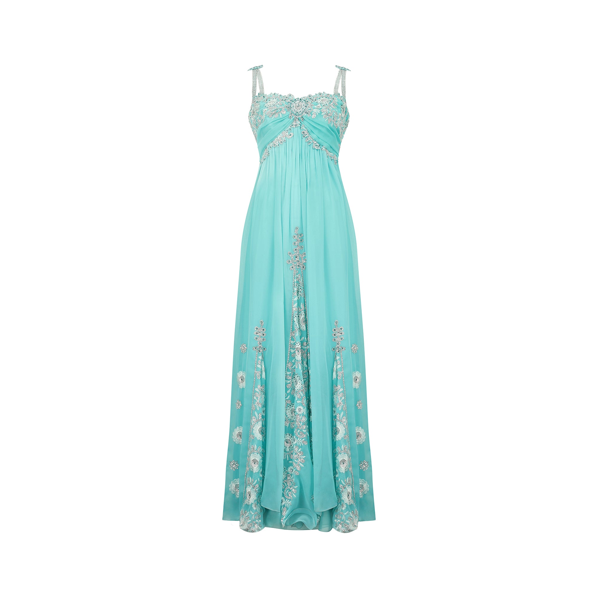 ARCHIVE - 1990s Bespoke Turquoise Sequinned and Embroidered Dress