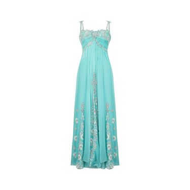 ARCHIVE - 1990s Bespoke Turquoise Sequinned and Embroidered Dress