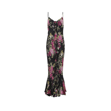 ARCHIVE - 1990s Diane Freis Black Floral Bias Cut Dress