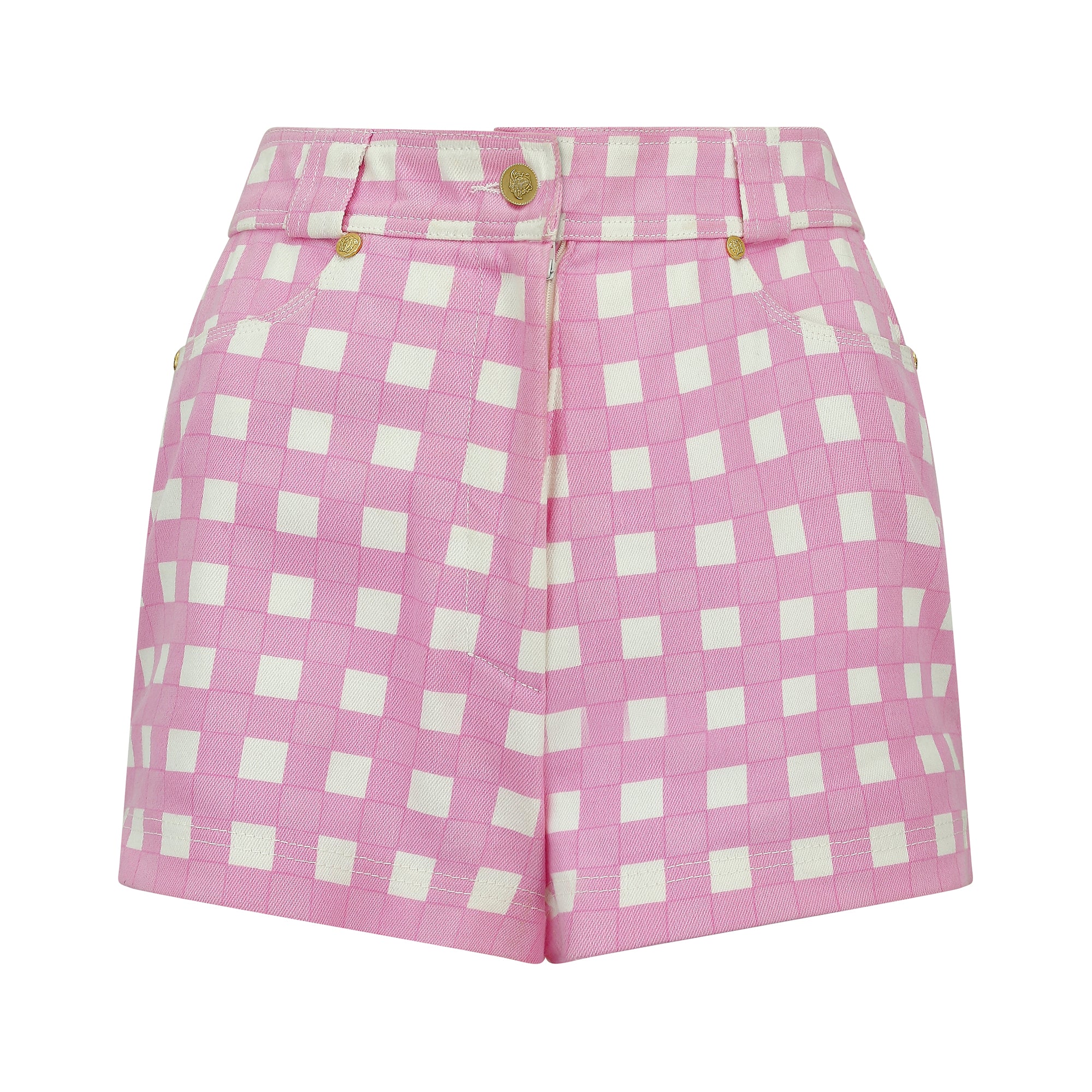 1993 Runway Gianni Versace Pink and White Gingham Shorts