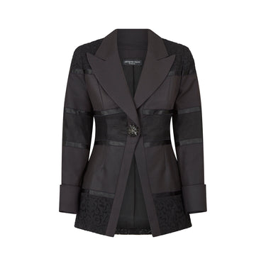 ARCHIVE - 1994 Runway Jacques Fath Black Silk Lacework Jacket