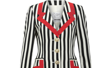 ARCHIVE - 1990s Moschino Monochrome and Red Striped Novelty Short Suit