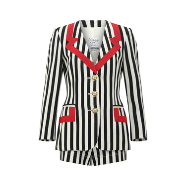 ARCHIVE - 1990s Moschino Monochrome and Red Striped Novelty Short Suit