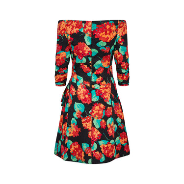 ARCHIVE - 1990s Scaasi Off the Shoulder Silk Floral Dress