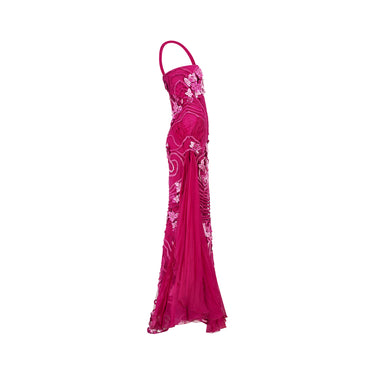 ARCHIVE - 2000s Valentino Pink Applique Maxi Evening Dress