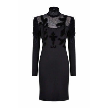 ARCHIVE: 1990s Christian Lacroix Black Wool Jersey And Net Gown With Velvet Inserts