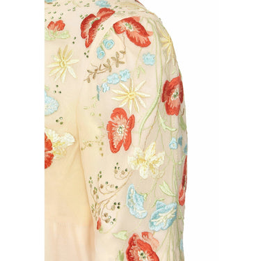 ARCHIVE: 1990s Couture Ivory Silk Chiffon Floral Embroidery and Rhinestone Dress