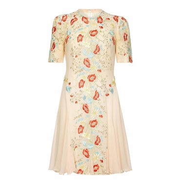 ARCHIVE: 1990s Couture Ivory Silk Chiffon Floral Embroidery and Rhinestone Dress