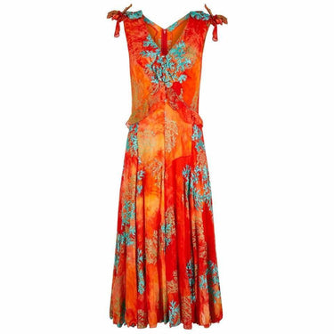 ARCHIVE: 1990s Embroidered Orange & Turquoise Silk Couture Dress and Bag