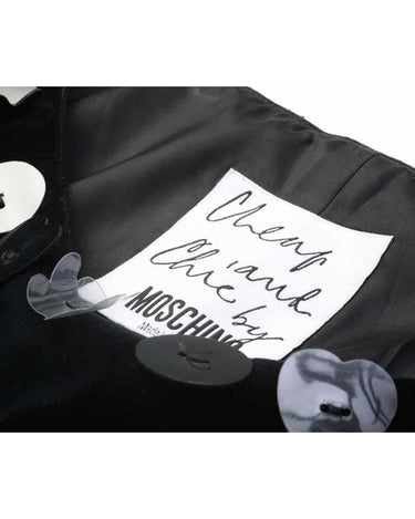 1990s Moschino Black Velvet Dress With Novelty Vinyl Appliques