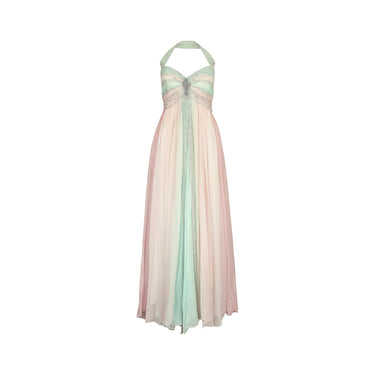 ARCHIVE: 1990s Bespoke Silk Chiffon Beaded Halterneck Dress