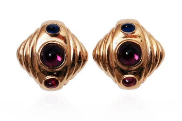 1990s Ciner Gold and Glass Cabochon Earrings