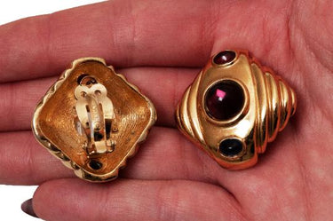 1990s Ciner Gold and Glass Cabochon Earrings