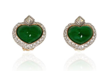 ARCHIVE - 1990s Glass Heart & Gold Plated Crystal Earrings