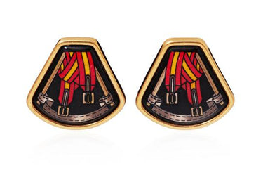 ARCHIVE - 1990s Hermes Gold-Plated Equestrian Fan-Shaped Earrings