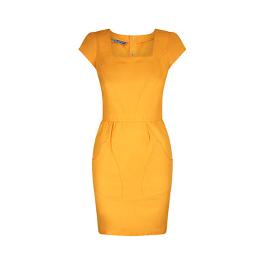 1990s Thierry Mugler Yellow Textured Cotton Dress