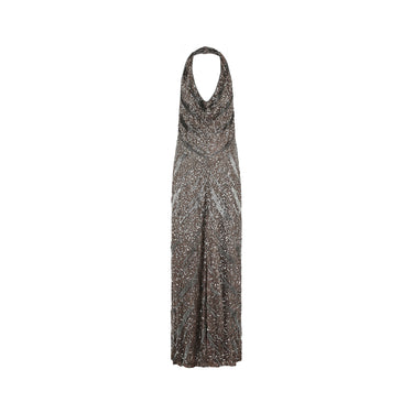 2000s Max Mara Silver Sequin Halter Neck Dress