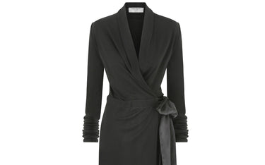ARCHIVE - 2000s Yves Saint Laurent Long Sleeve Black Jersey Wrap Dress