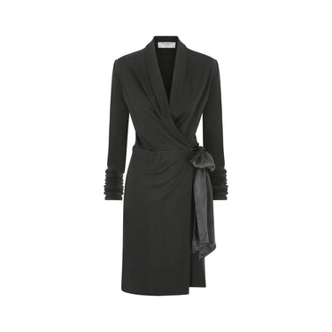 ARCHIVE - 2000s Yves Saint Laurent Long Sleeve Black Jersey Wrap Dress