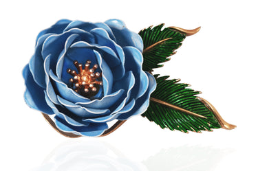 ARCHIVE: 1960s Large Crown Trifari Enamel Blue Flower Brooch