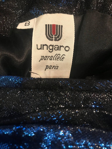 ARCHIVE: Ungaro 1980s Blue & Black Lame Cocktail Dress