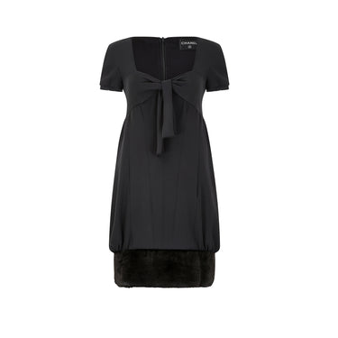 ARCHIVE - 2010 Runway Chanel Black Dress with Faux Fur Trim