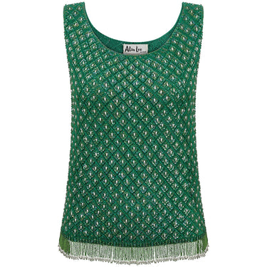 Alan Lee 1950s Emerald Wool Green Beaded Vest With Tassel Fringe